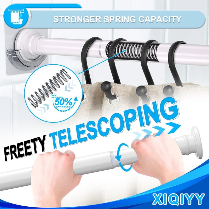 XIQIYY Spring Tension Rod 28 to 48 inches,Adjustable Heavy Duty Curtain Rod-Shower Curtain Rods for Bathroom,Windows,Door,White - Image 2